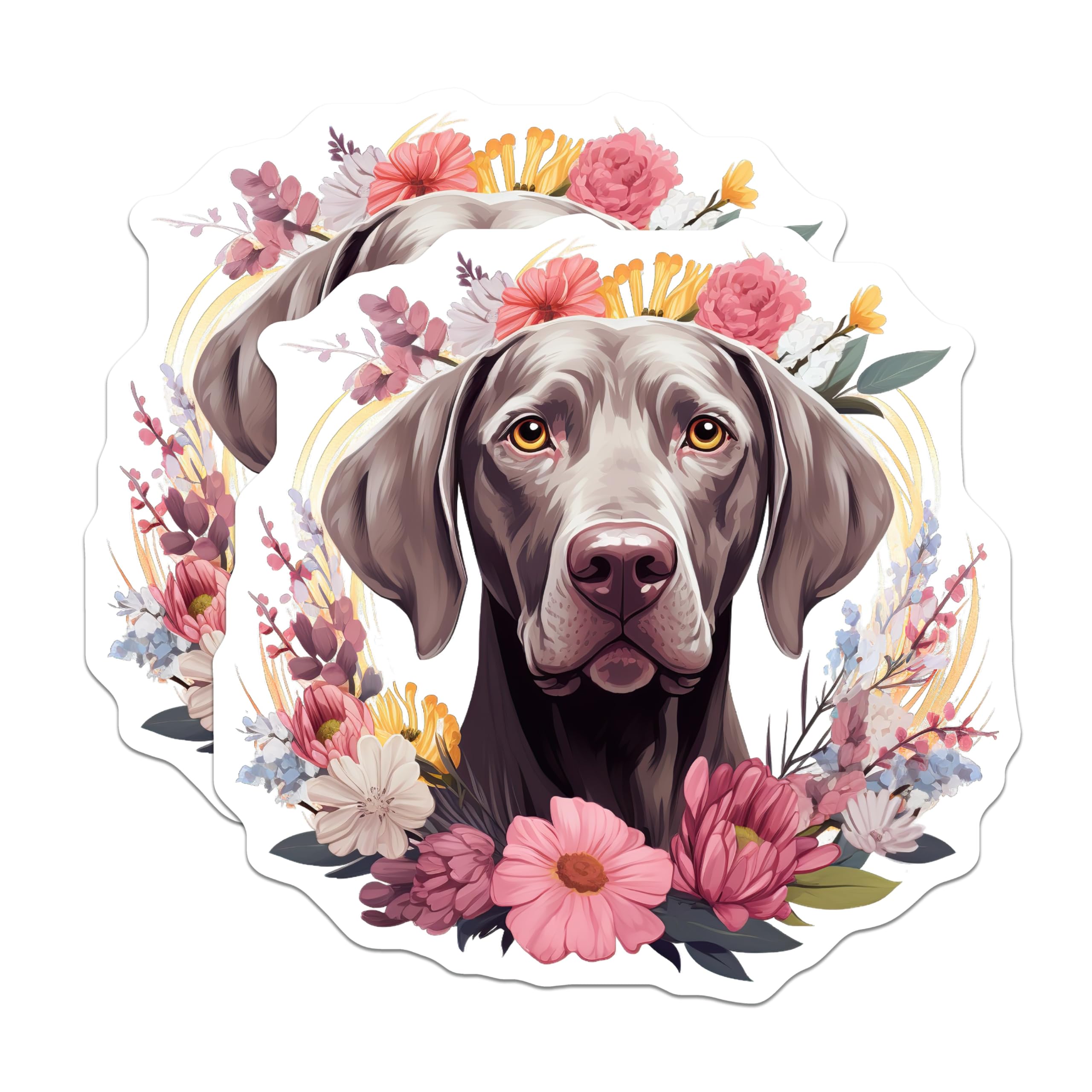 (2 Pack) Weimaraner Dog Magnets - Floral Pet Lover Decor - Animal Art Refrigerator Accessory - 5 Inches On Longest Side - Thick Durable Magnet - Made in USA - MAG28703