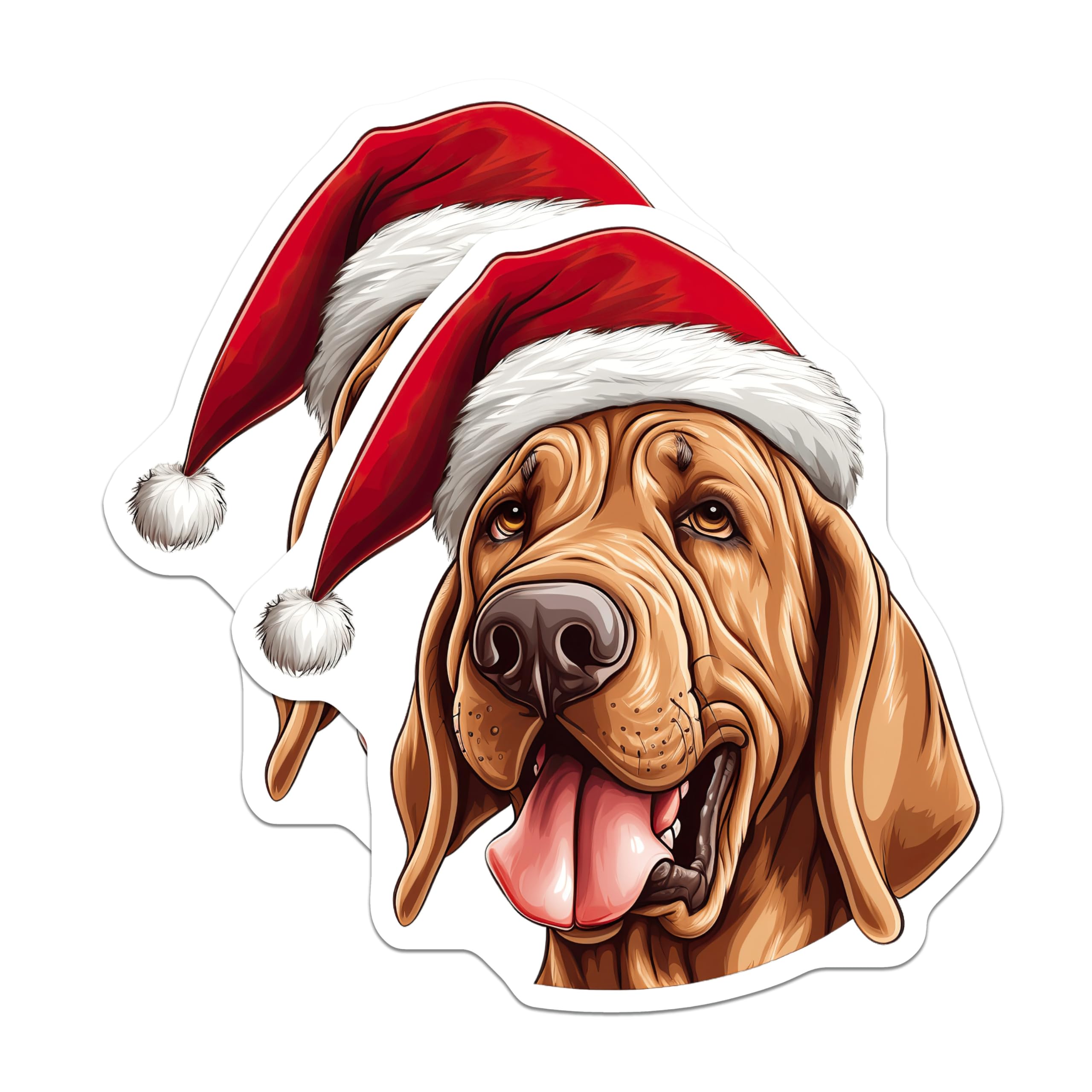 (2 Pack) Bloodhound Christmas Magnets - Santa Hat Dog Decor - Holiday Pet Refrigerator Accent - 5 Inches On Longest Side - Thick Durable Magnet - Made in USA - MAG24207