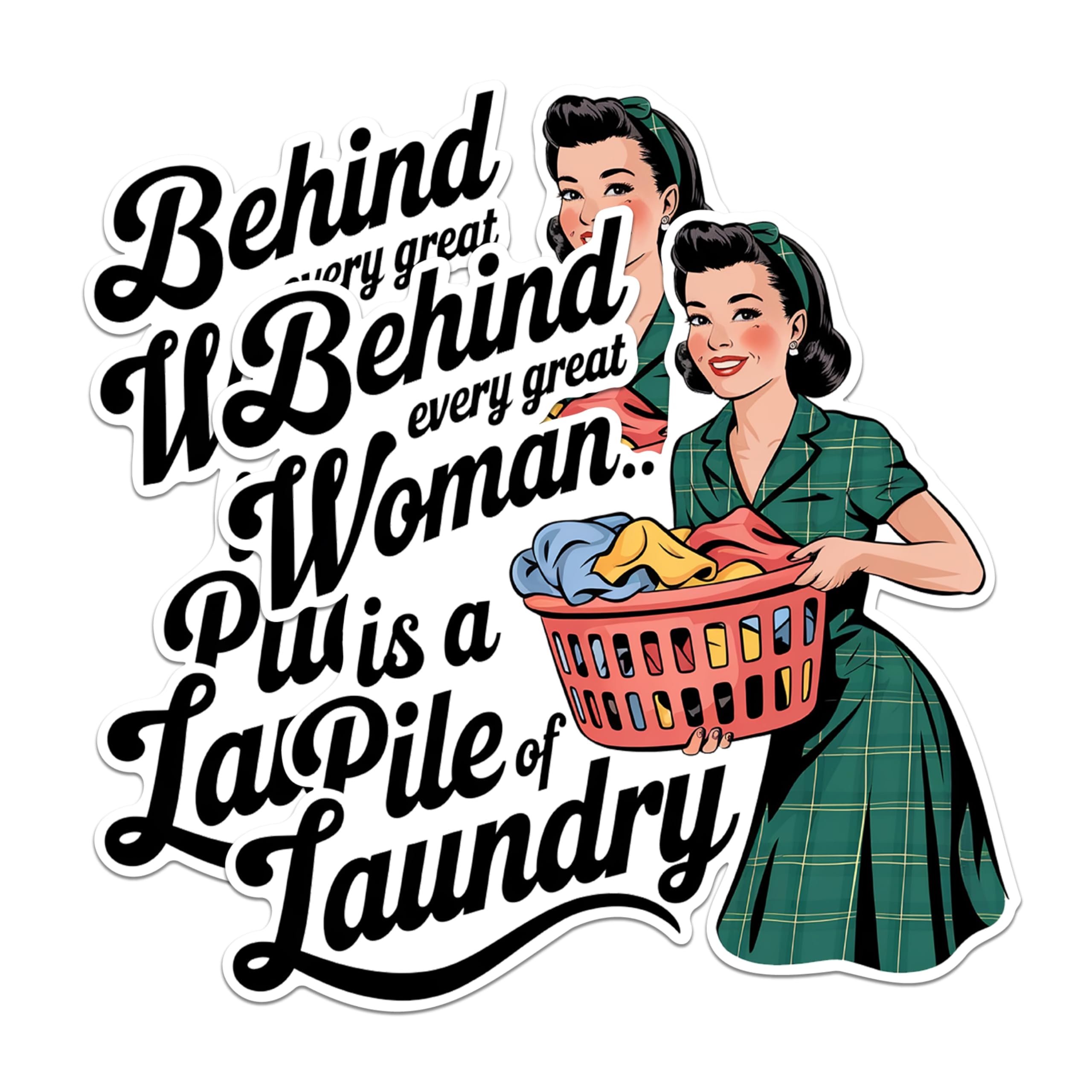 (2 Pack) Behind Every Great Woman Magnets - Funny Laundry Magnets - Retro Housewife Decor Magnets for Home- 5" On Longest Side - for Fridges, Toolboxes, Cars - Made in USA - MAG2944