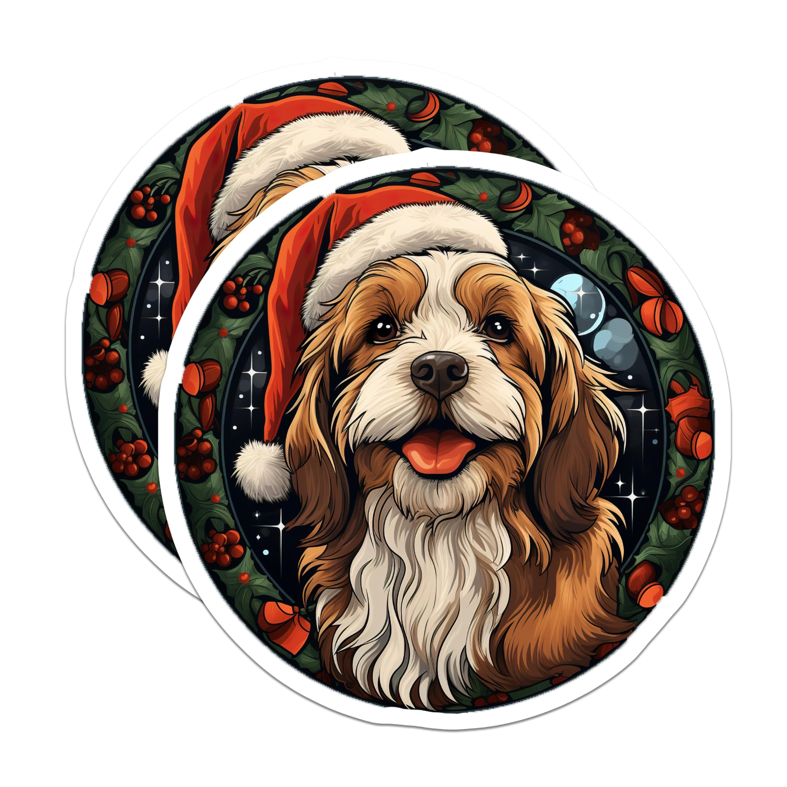 (2 Pack) Christmas Dog Magnets - Santa Hat Pet Decor - Cavalier Spaniel Holiday Accent - Festive Fridge Locker Adornment - 5 Inches On Longest Side - Thick Durable Magnet - Made in USA - MAG29493