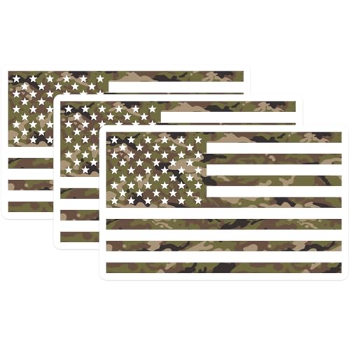 (3 Pack) Camouflage American Flag Decals - USA Flag Camo - Military Pattern Stickers - 3 Inches On Longest Side - Easy Peel & Apply - Made in USA - 3MCS7388
