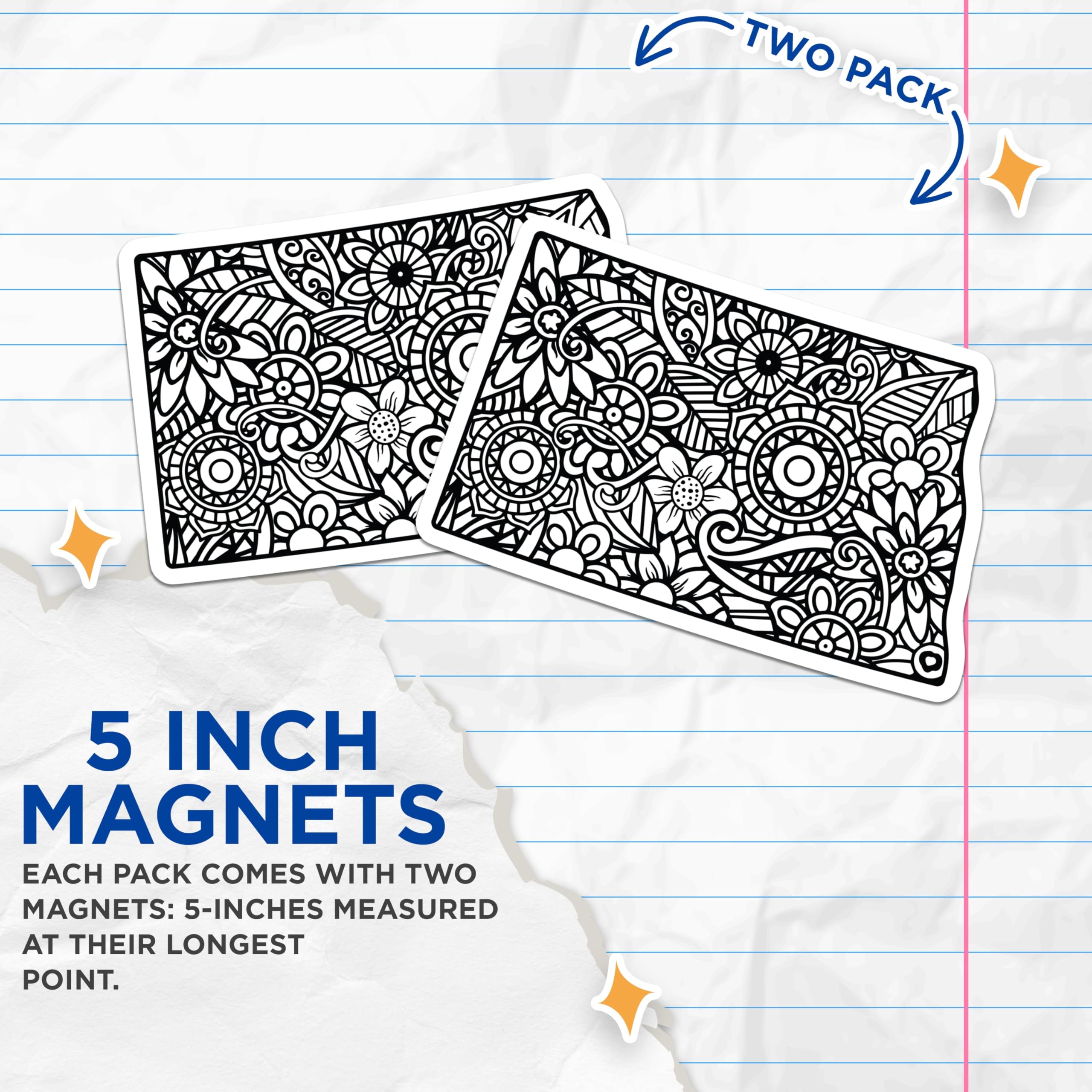 (2 Pack) Floral Pattern Magnets - Black and White Design - Decorative Fridge Magnets - 5" On Longest Side - Premium Magnet - for Cars, Refrigerators, Toolboxes, Lockers - Made in USA - MAG18280