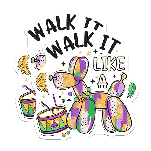 (2 Pack) Walk It Like A Mardi Gras Stickers - Balloon Animal - Colorful Decorative Stickers - 5" On Longest Side - Sticks to Smooth Flat Surfaces - Made in USA - BMCS6382