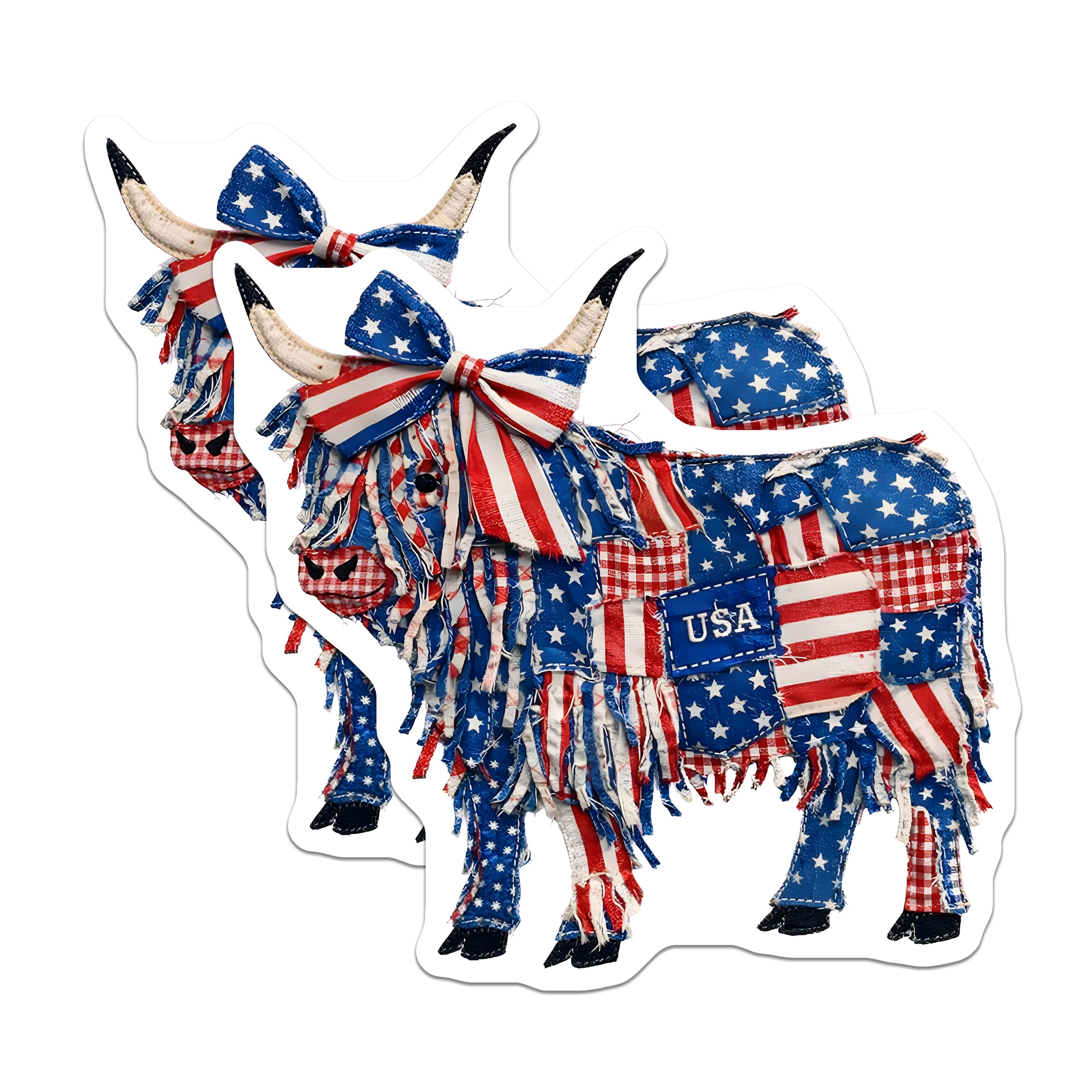 (2 Pack) American Flag Cow Magnets - Patriotic Highland Animal Decor - 4th of July Farmhouse Kitchen Art - 5 Inches On Longest Side - Thick Durable Magnet - Made in USA - MAG38776