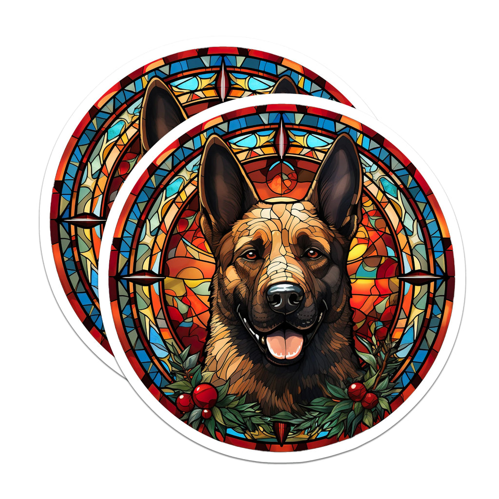 (2 Pack) German Shepherd Magnets - Vibrant Stained Glass Dog Art Design - Holiday Canine Pet Decor for Fridge - 5 Inches On Longest Side - Thick Durable Magnet - Made in USA - MAG23370