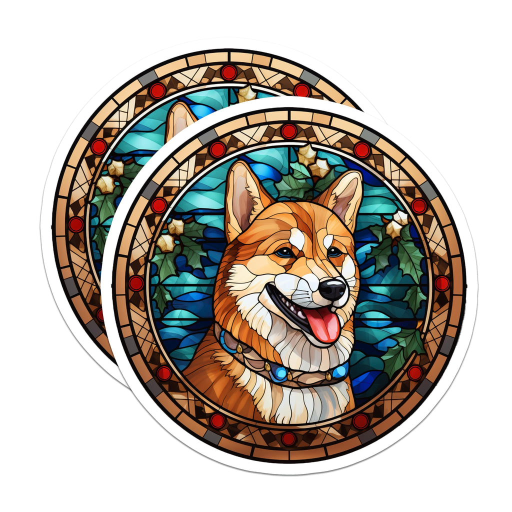 (2 Pack) Shiba Inu Magnets - Stained Glass Dog Art - Christmas Pet Decor - Holiday Fridge Accents - 5 Inches On Longest Side - Thick Durable Magnet - Made in USA - MAG27281