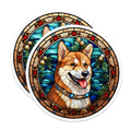 (2 Pack) Shiba Inu Magnets - Stained Glass Dog Art - Christmas Pet Decor - Holiday Fridge Accents - 5 Inches On Longest Side - Thick Durable Magnet - Made in USA - MAG27281