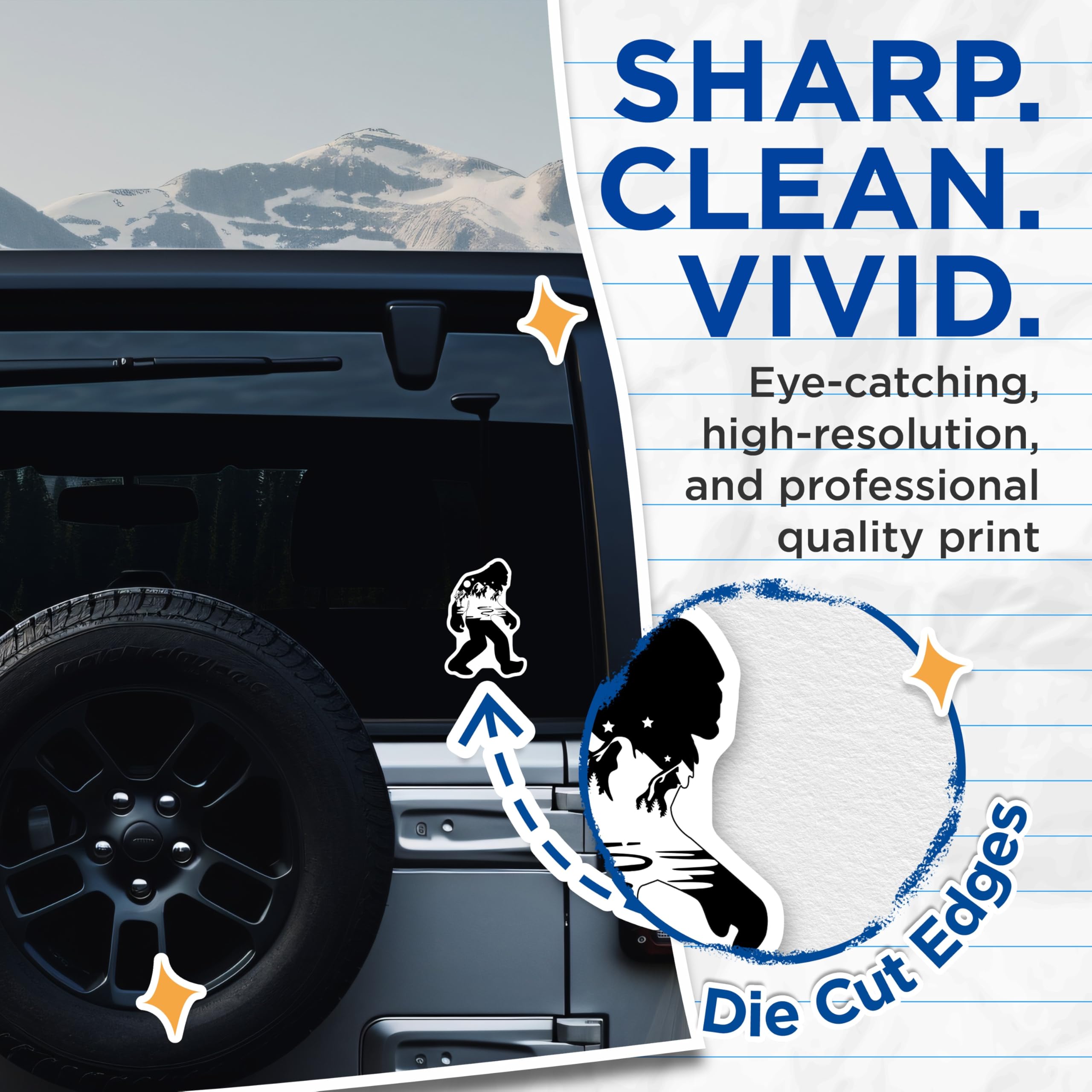 (2 Pack) Bigfoot Stickers - Sasquatch Cryptid Decal - Mountain Lake Forest Night Sky Outdoor Explorer Vinyl Graphic - 5" On Longest Side - Sticks to Smooth Flat Surfaces - Made in USA - BMCS21333