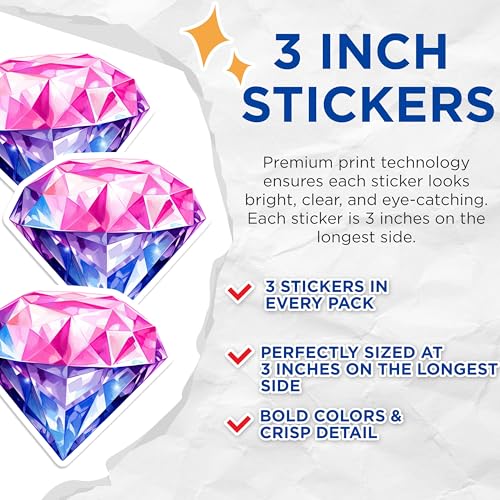 (3 Pack) Diamond Decals - Pink Blue Diamond - Laptop Decal- 3 Inches On Longest Side - Easy Peel & Apply - Made in USA - 3MCS5369