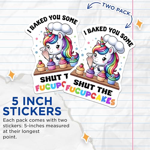 (2 Pack) Funny Unicorn Stickers - Sassy Unicorn - Cute Cupcake Stickers - 5" On Longest Side - Sticks to Smooth Flat Surfaces - Made in USA - BMCS5647