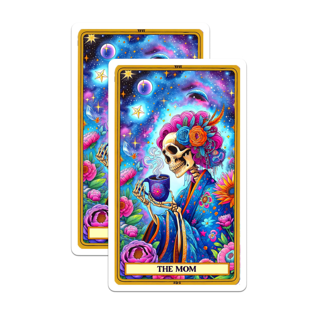 (2 Pack) Skeleton Mom Magnets - Coffee Lover Tarot Art - Vibrant Cosmic Aesthetic Decor - Unique Witchy Kitchen Accessories - 5 Inches On Longest Side - Thick Durable Magnet - Made in USA - MAG24692