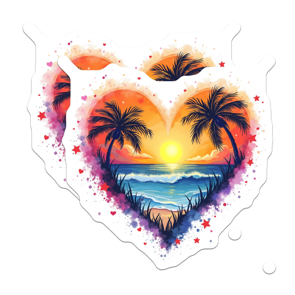 (2 Pack) Tropical Beach Sunset Magnets - Heart Shaped Ocean Decor - Vacation Vibe Refrigerator Magnets - 5 Inches On Longest Side - Thick Durable Magnet - Made in USA - MAG30310