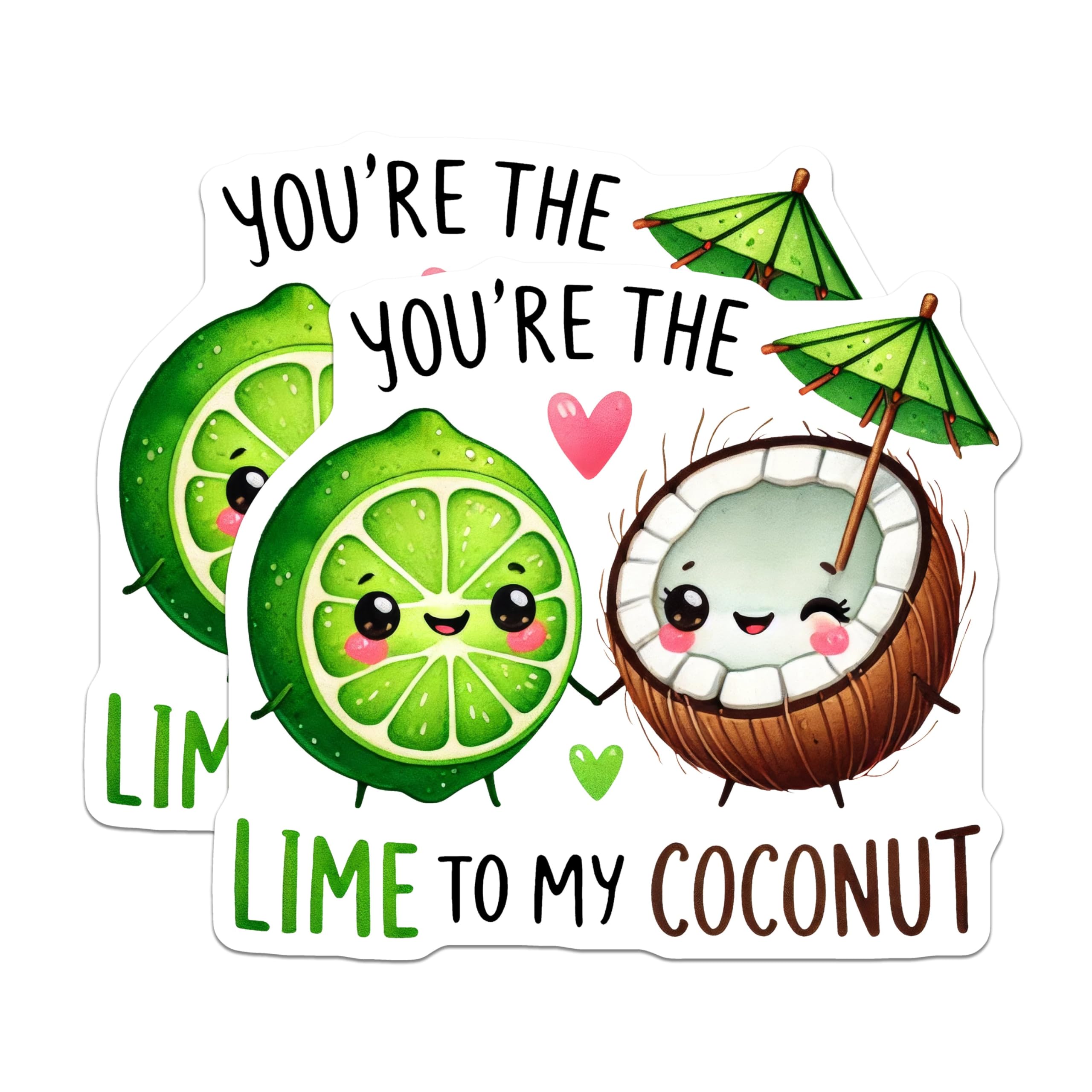 (2 Pack) Cute Lime and Coconut Stickers - Kawaii Fruit Stickers - Lime to My Coconut Stickers - 5" On Longest Side - Sticks to Any Smooth Flat Surface - Made in USA - BMCS3517