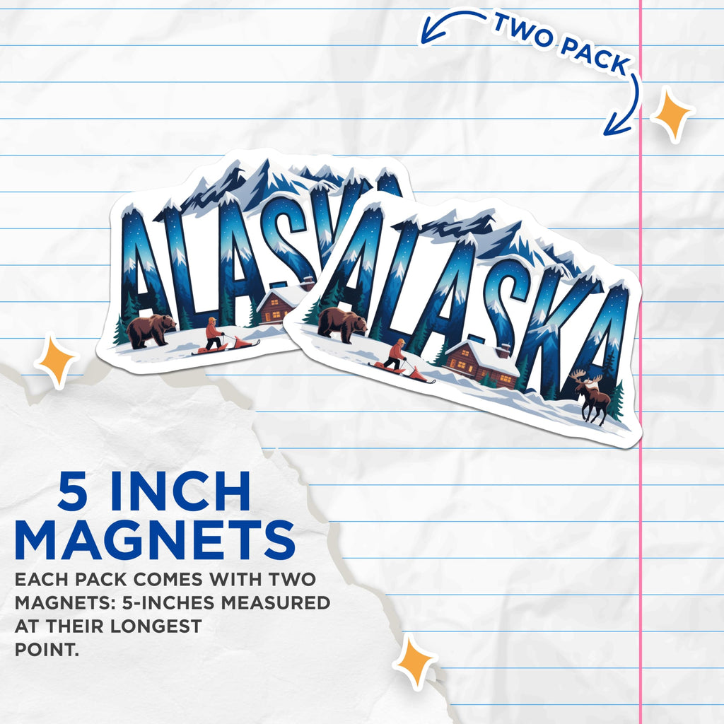 (2 Pack) Alaska Magnets - Travel Souvenir - Alaskan Adventure Fridge Magnets - 5" On Longest Side - Premium Magnet - for Cars, Refrigerators, Toolboxes, Lockers - Made in USA - MAG17726