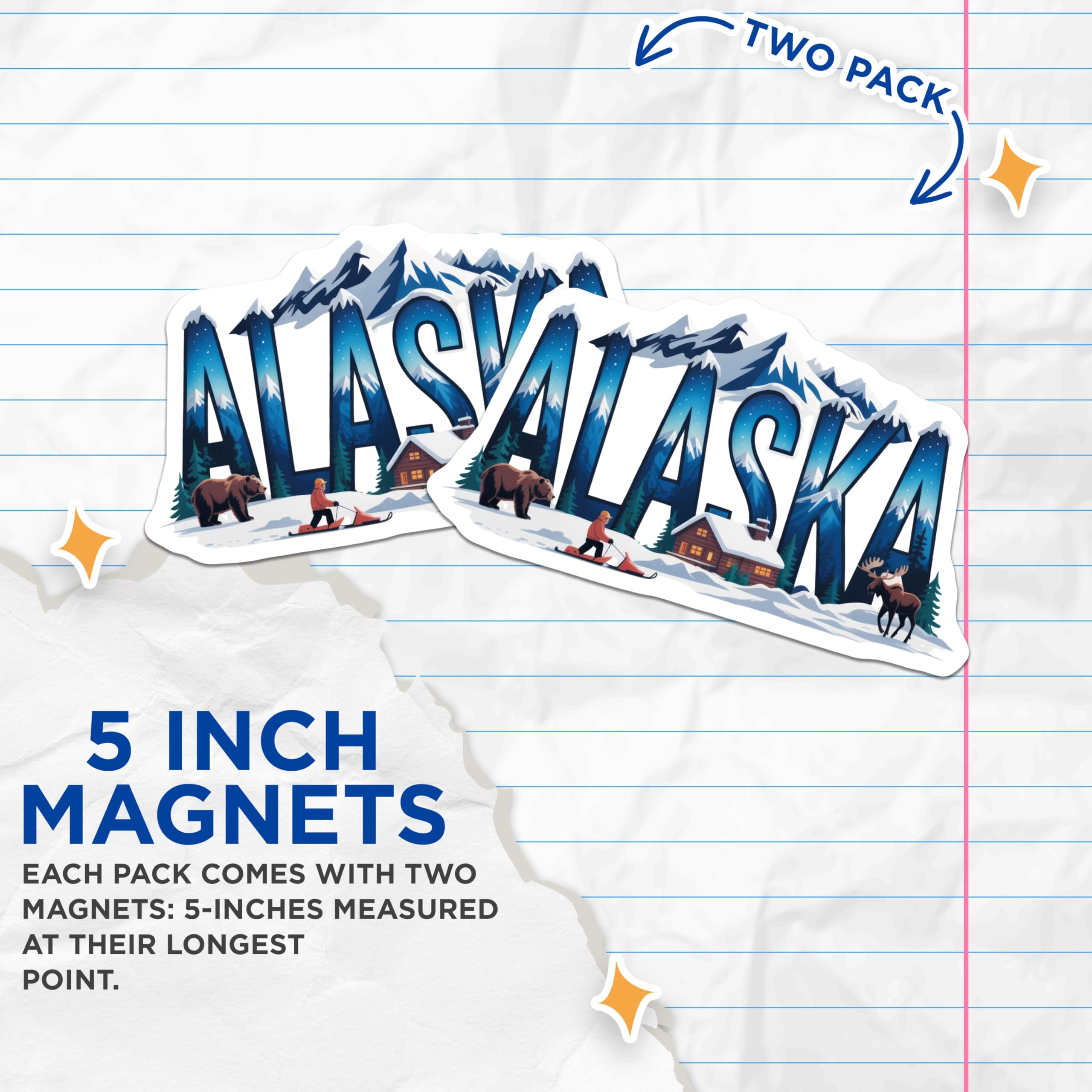 (2 Pack) Alaska Magnets - Travel Souvenir - Alaskan Adventure Fridge Magnets - 5" On Longest Side - Premium Magnet - for Cars, Refrigerators, Toolboxes, Lockers - Made in USA - MAG17726