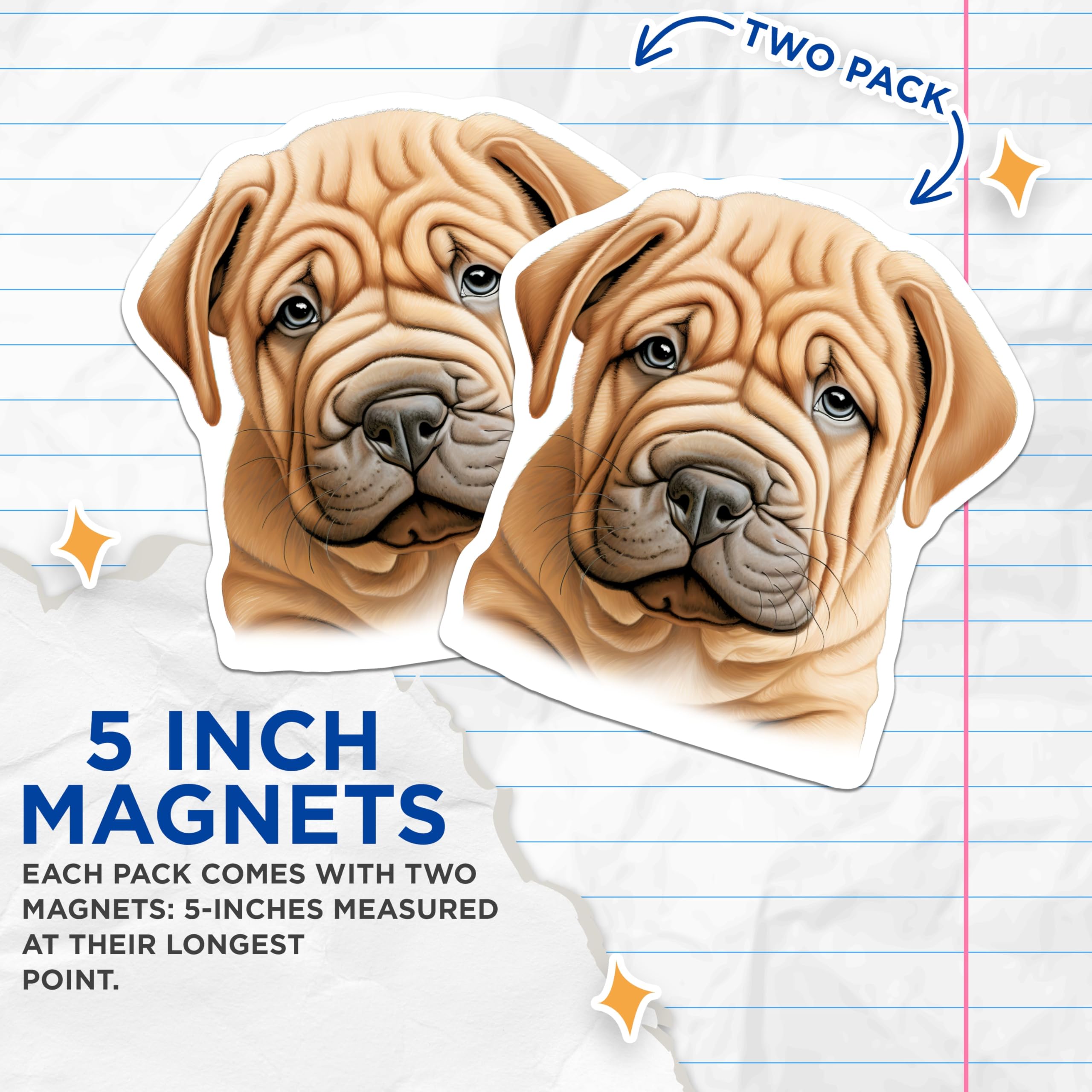 (2 Pack) Mastiff Puppy Magnets - Adorable Wrinkled Fawn Dog Art - Canine Fridge Refrigerator Decor - 5 Inches On Longest Side - Thick Durable Magnet - Made in USA - MAG24851