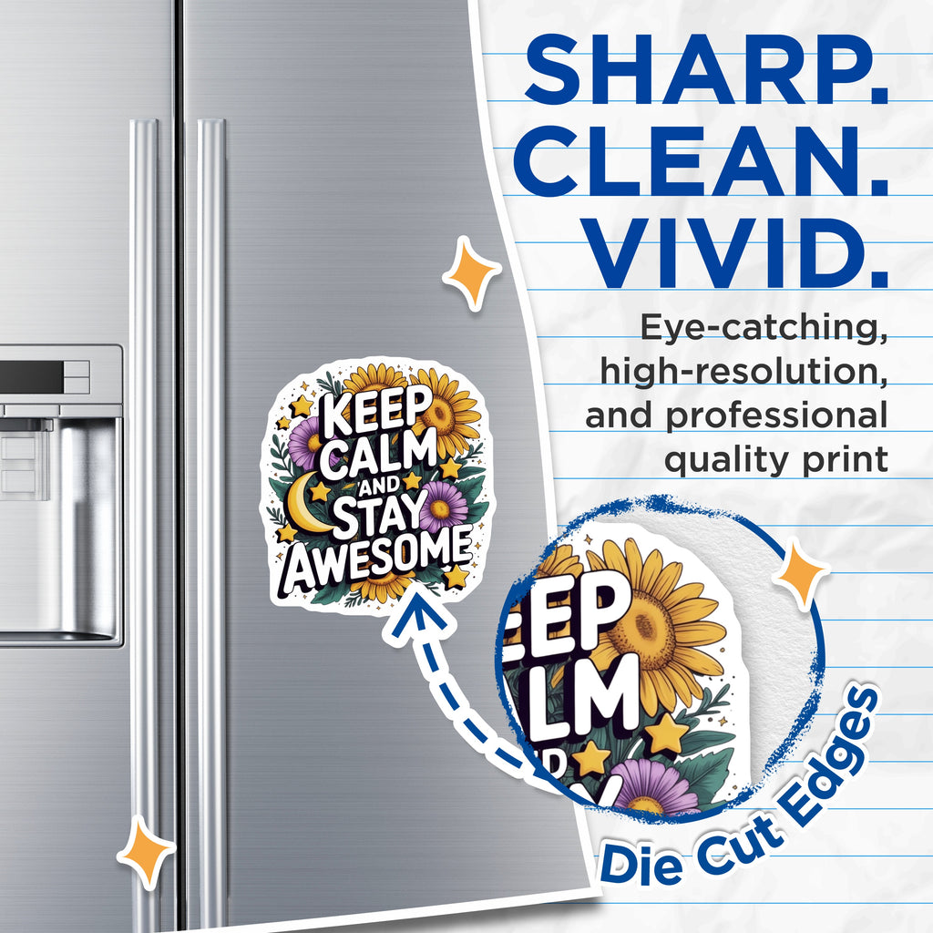 (2 Pack) Keep Calm Stay Awesome Magnets - Sunflower Floral Decor - Uplifting Locker Fridge Accent - 5 Inches On Longest Side - Thick Durable Magnet - Made in USA - MAG36850