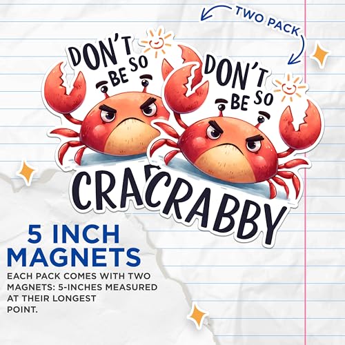 (2 Pack) Don't Be So Crabby Magnets - Funny Kitchen Decor - Cute Refrigerator Magnets Cartoon Crabs- 5" On Longest Side - for Fridges, Toolboxes, Cars - Made in USA - MAG2654