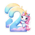 (2 Pack) Number Two Unicorn Stickers - Birthday Party Decor - Second Birthday Favor - 5" On Longest Side - Sticks to Smooth Flat Surfaces - Made in USA - BMCS14414