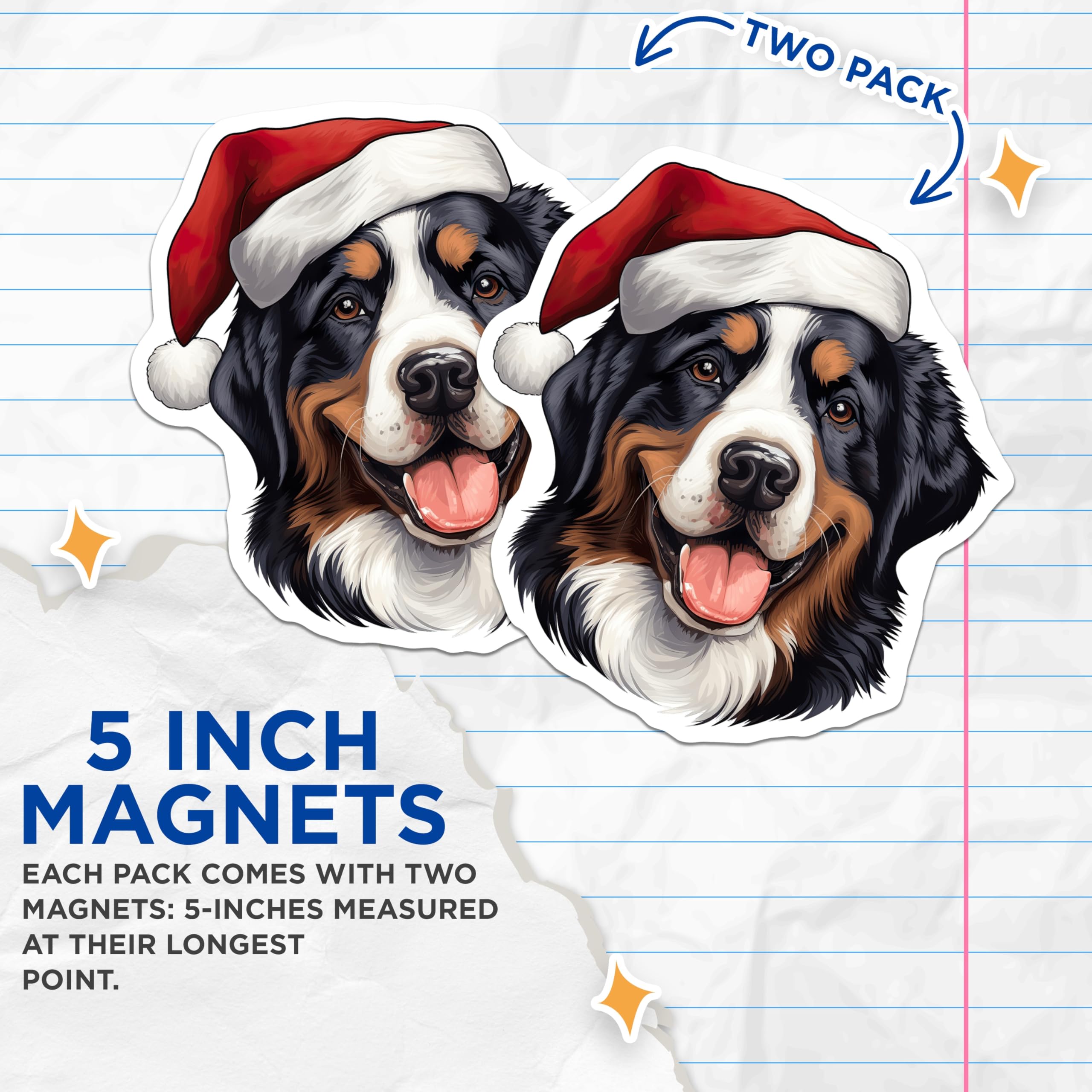 (2 Pack) Bernese Mountain Dog Magnets - Christmas Dog Decor - Holiday Pet Lover Accent - 5 Inches On Longest Side - Thick Durable Magnet - Made in USA - MAG29914