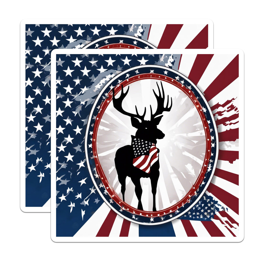 (2 Pack) American Flag Deer Magnets - Patriotic Buck Decor - USA Outdoorsman Emblem - Rustic Farmhouse Appeal - 5 Inches On Longest Side - Thick Durable Magnet - Made in USA - MAG20145