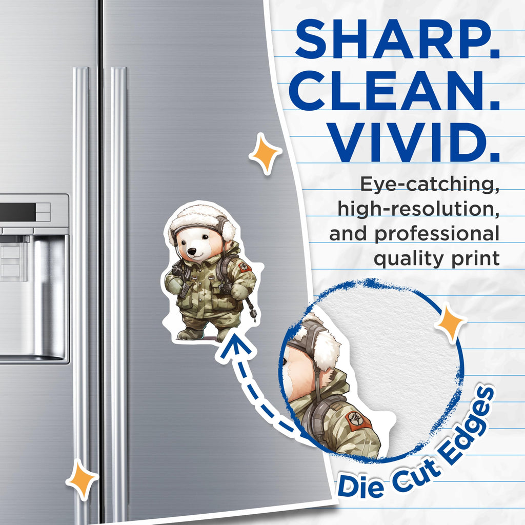 (2 Pack) Military Bear Magnets - Camo Bear Art - Unique Fridge Decor - 5" On Longest Side - Premium Magnet - for Cars, Refrigerators, Toolboxes, Lockers - Made in USA - MAG16867