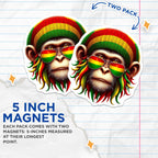 (2 Pack) Cool Monkey Magnets - Rasta Monkey Art - Vibrant Animal Print Magnets - 5" On Longest Side - for Cars, Fridges, Toolboxes - Made in USA - MAG4382