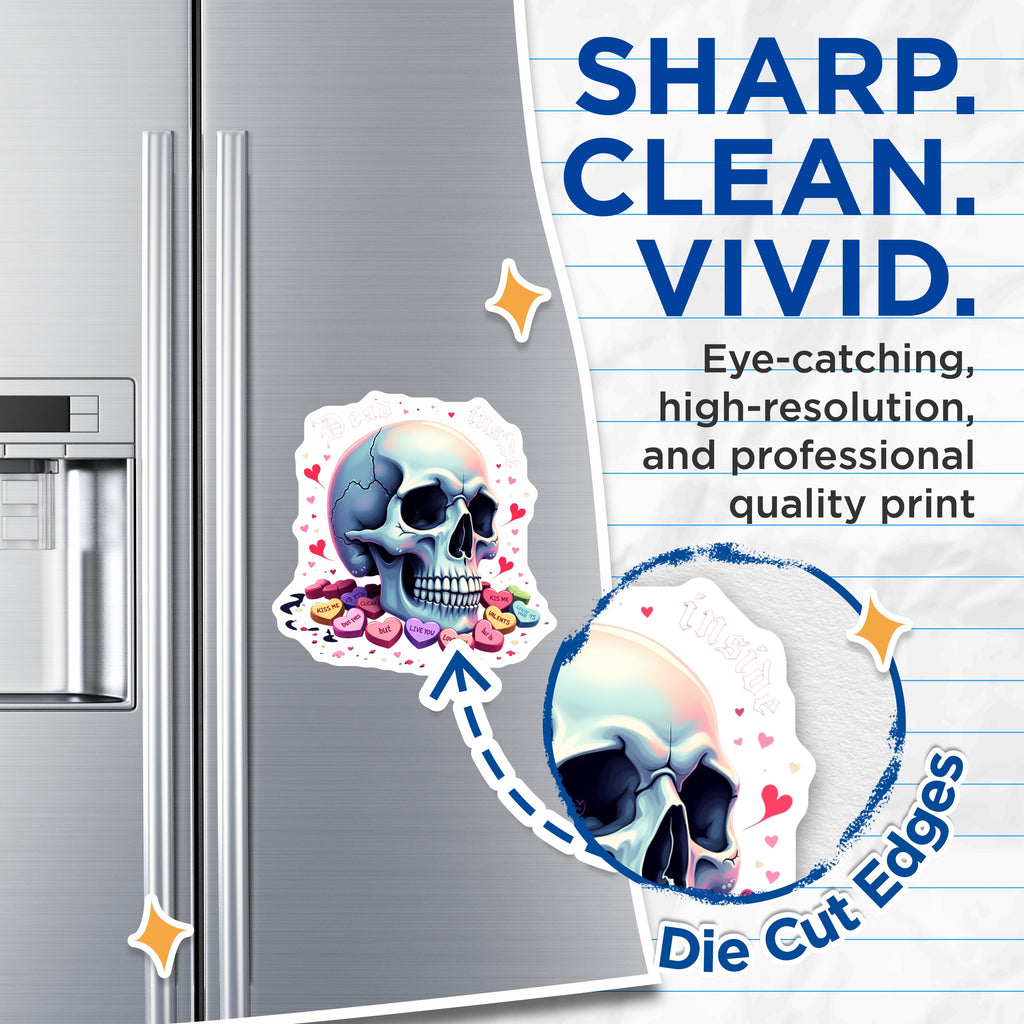 (2 Pack) Dead Inside Skull Magnets - Anti Valentine Decor - Sarcastic Goth Room Decor - Pastel Emo Humor - 5 Inches On Longest Side - Thick Durable Magnet - Made in USA - MAG38000