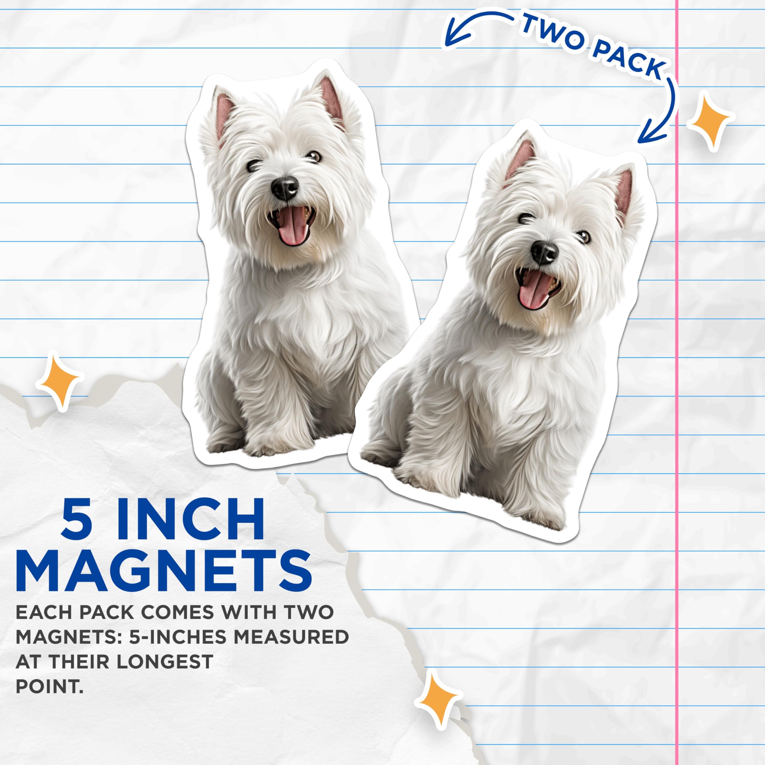 (2 Pack) Westie Dog Magnets - West Highland Terrier Decor - Cute Pet Lover Accessory - 5 Inches On Longest Side - Thick Durable Magnet - Made in USA - MAG27173