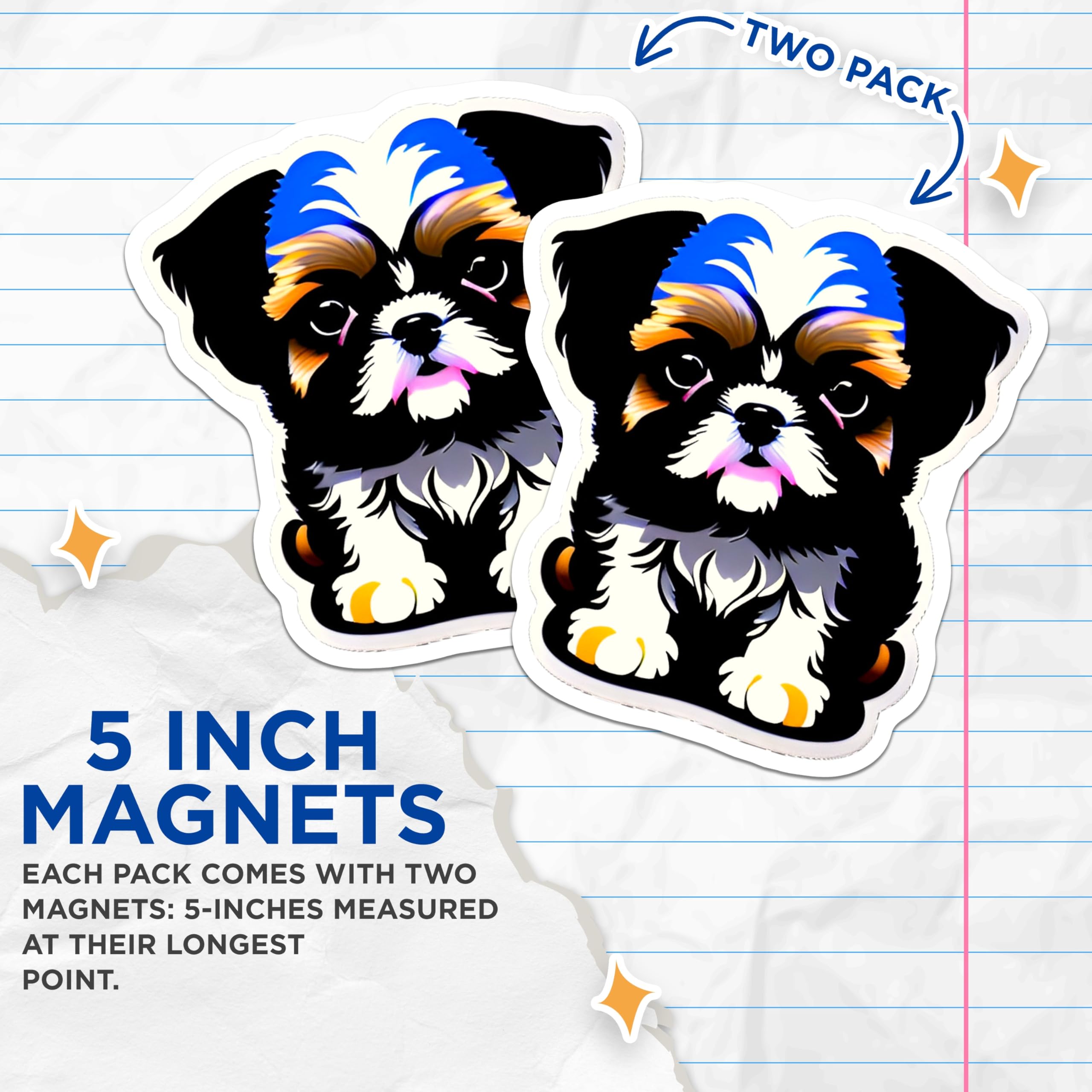 (2 Pack) Shih Tzu Puppy Magnets - Adorable Dog Breed Artwork - Cute Pet Lover Refrigerator Decor - Unique Canine Art - 5 Inches On Longest Side - Thick Durable Magnet - Made in USA - MAG21862