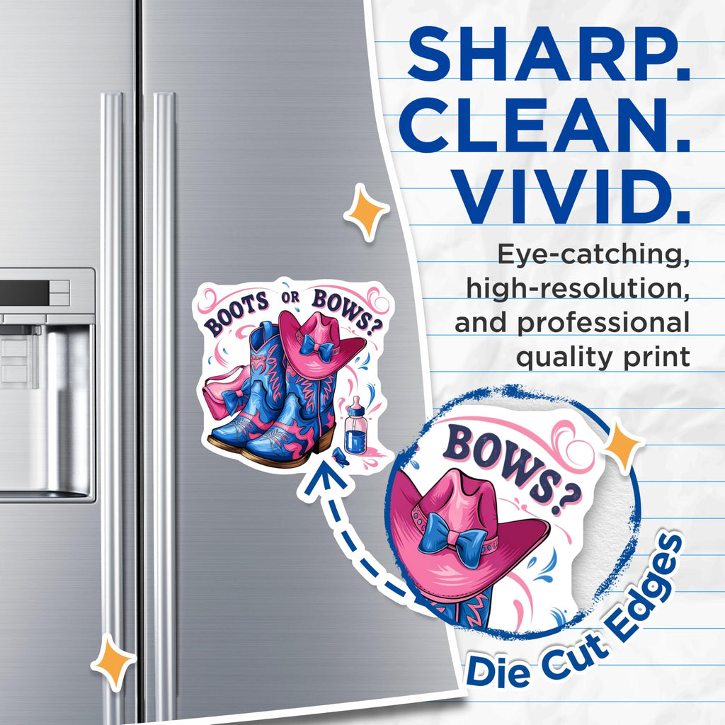 (2 Pack) Boots or Bows Gender Reveal Magnets - Baby Shower Party Decoration - Country Western Baby Announcement - 5 Inches On Longest Side - Thick Durable Magnet - Made in USA - MAG23049