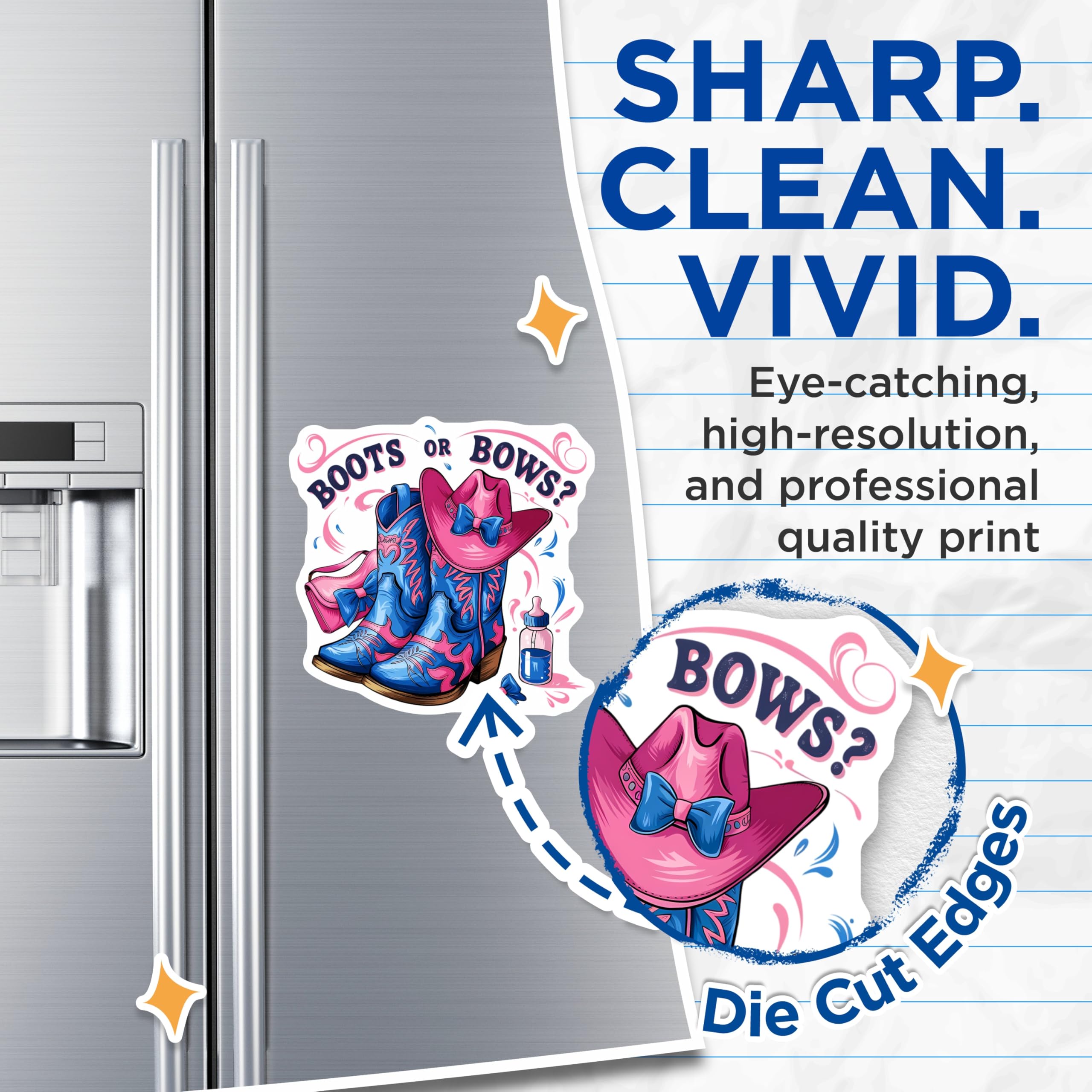 (2 Pack) Boots or Bows Gender Reveal Magnets - Baby Shower Party Decoration - Country Western Baby Announcement - 5 Inches On Longest Side - Thick Durable Magnet - Made in USA - MAG23049