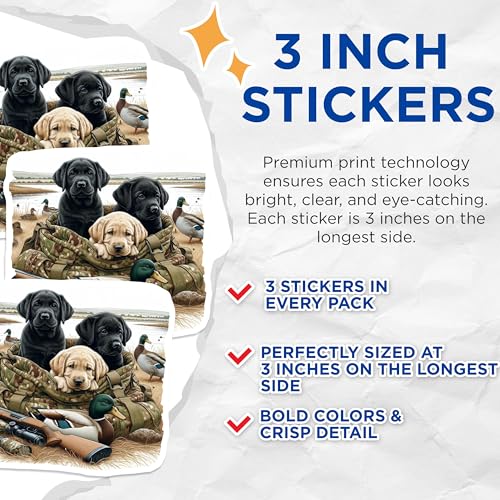 (3 Pack) Labrador Retriever Decals - Hunting Decal - Hunting Dogs - Duck Hunting - 3 Inches On Longest Side - Easy Peel & Apply - Made in USA - 3MCS7424