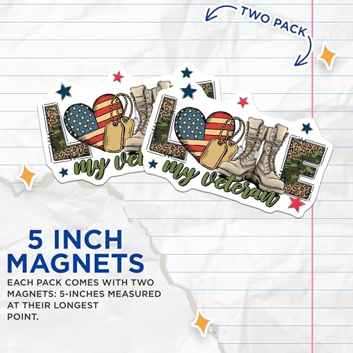 (2 Pack) Love My Veteran Magnets Magnets - Patriotic Veteran Appreciation - Military Tribute - 5" On Longest Side - Made in USA - Sticks to Refrigerators & Metal Surfaces - MAG8361