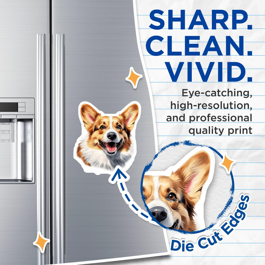 (2 Pack) Happy Corgi Magnets - Cute Dog Refrigerator Decor - Pet Lover Kitchen Item - 5 Inches On Longest Side - Thick Durable Magnet - Made in USA - MAG29100