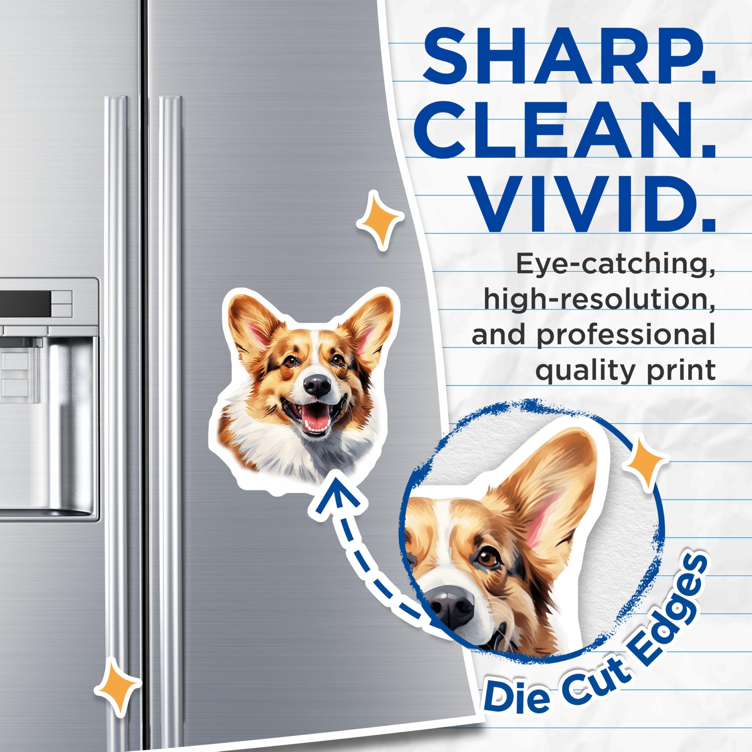 (2 Pack) Happy Corgi Magnets - Cute Dog Refrigerator Decor - Pet Lover Kitchen Item - 5 Inches On Longest Side - Thick Durable Magnet - Made in USA - MAG29100