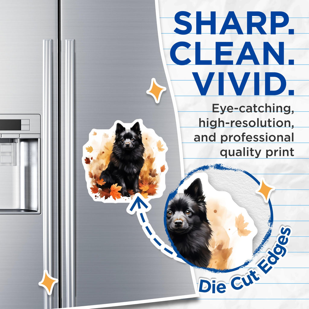 (2 Pack) Fluffy Black Dog Magnets - Autumn Leaves Fall Decor - Pet Owner Refrigerator Accent - Cute Animal Lover - 5 Inches On Longest Side - Thick Durable Magnet - Made in USA - MAG25191