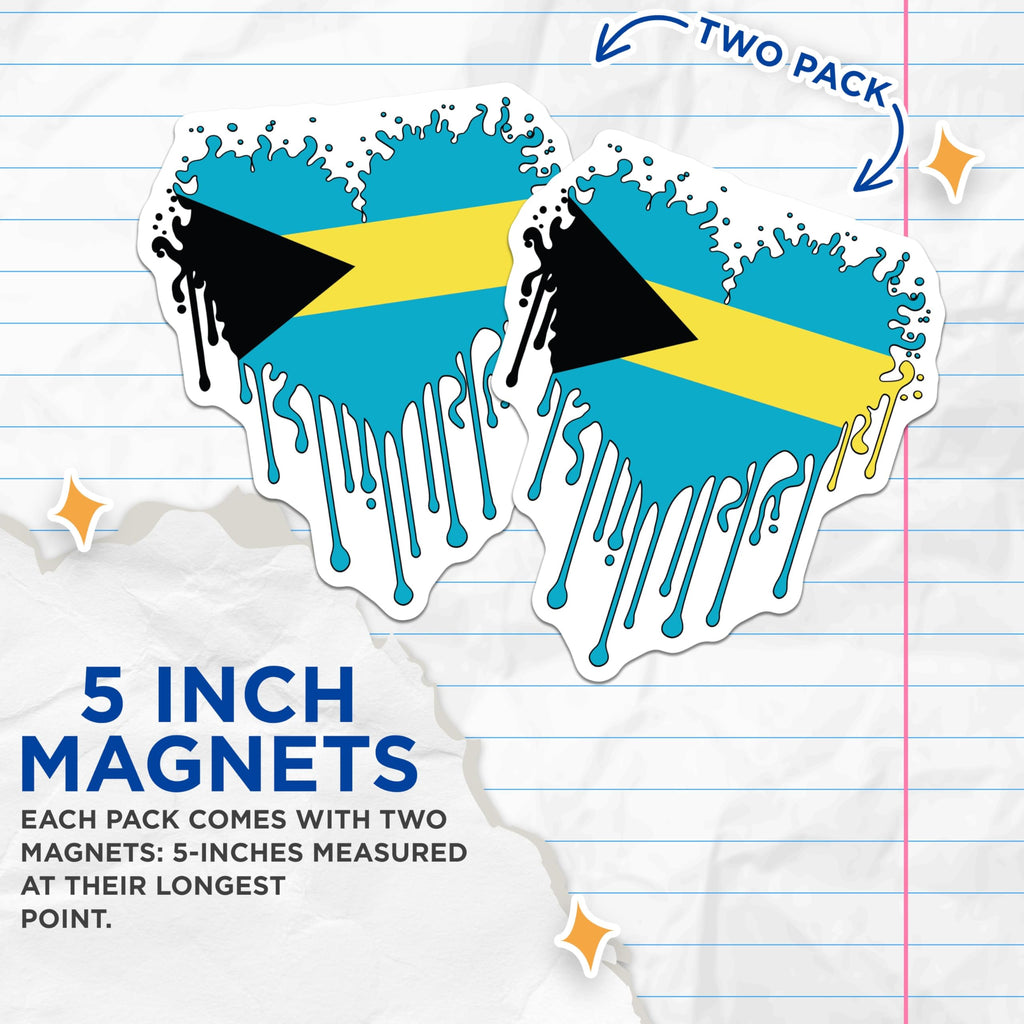 (2 Pack) Bahamas Flag Magnets - Heart Shape Design - Dripping Paint Art - Caribbean Souvenir - Travel Keepsake - 5 Inches On Longest Side - Thick Durable Magnet - Made in USA - MAG19312