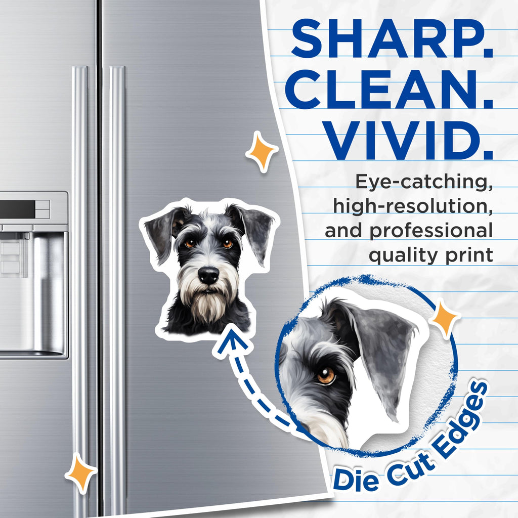 (2 Pack) Schnauzer Dog Magnets - Miniature Schnauzer Art - Pet Lover Refrigerator Decor - 5 Inches On Longest Side - Thick Durable Magnet - Made in USA - MAG26397