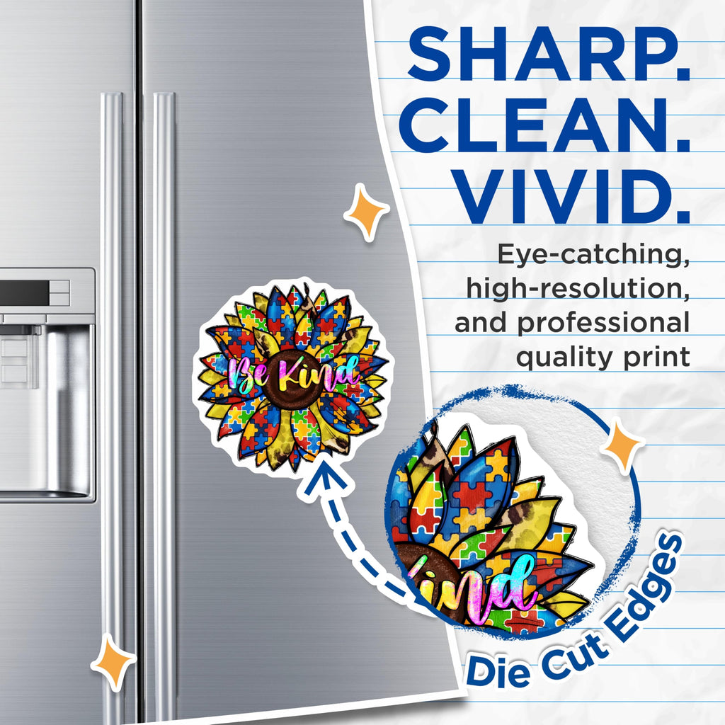 (2 Pack) Autism Awareness Magnets - Puzzle Piece Sunflower - Be Kind Inclusion Decor - 5 Inches On Longest Side - Thick Durable Magnet - Made in USA - MAG24714