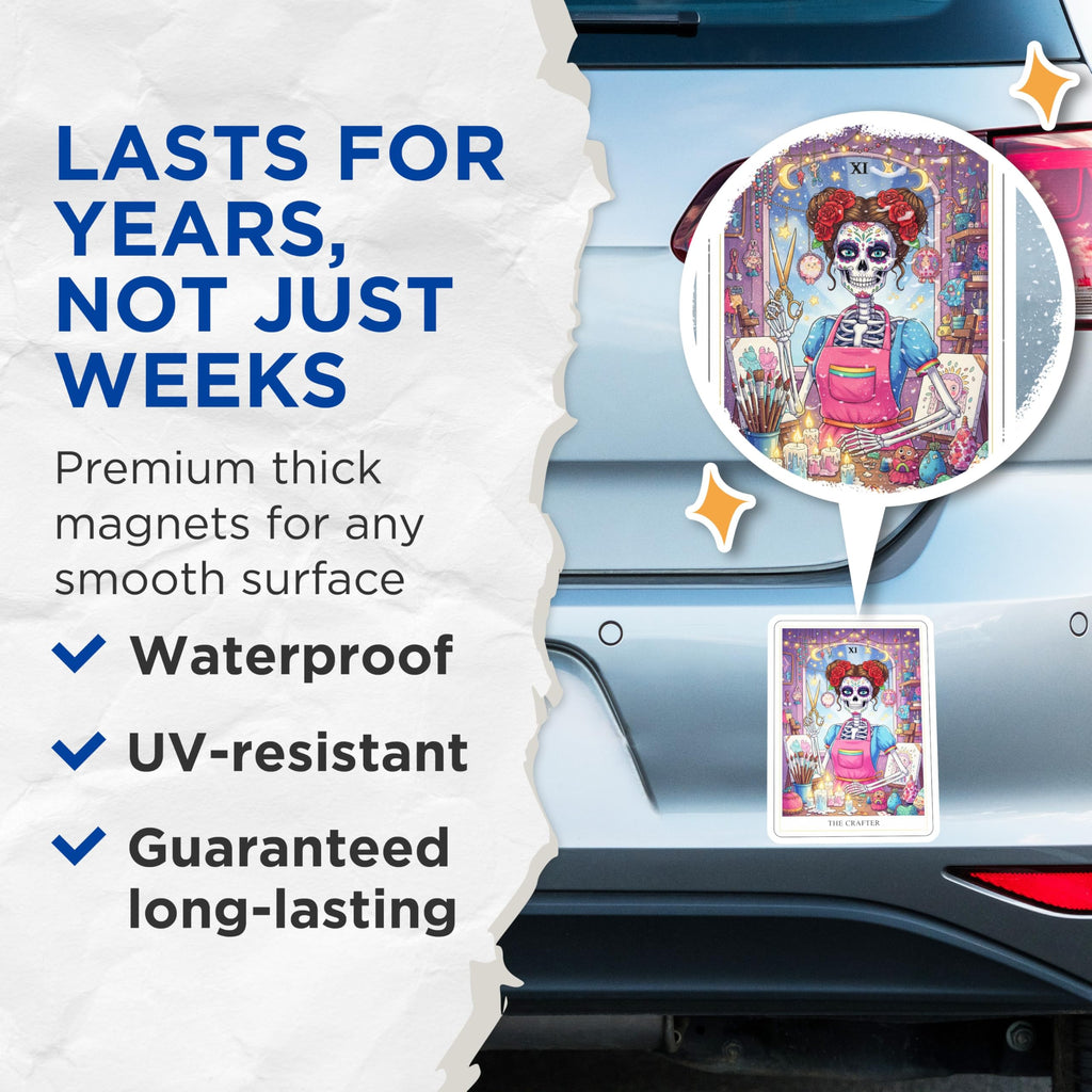 (2 Pack) The Crafter Magnets - Sugar Skull Decor - Tarot Card Illustration - 5" On Longest Side - Premium Magnet - for Cars, Refrigerators, Toolboxes, Lockers - Made in USA - MAG15542