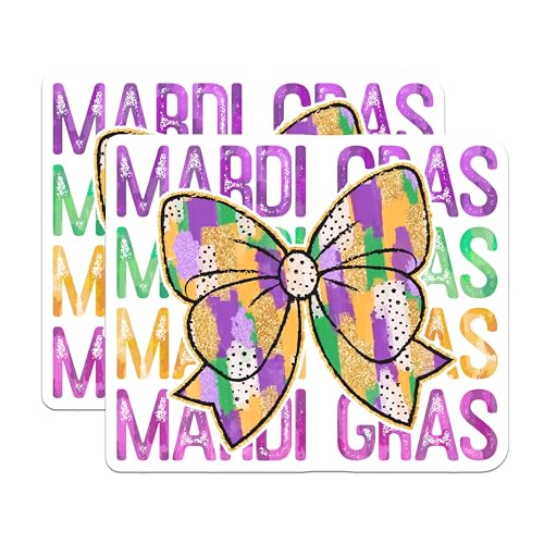 (2 Pack) Mardi Gras Stickers - Bow Design - Colorful Parade Art - 5" On Longest Side - Sticks to Smooth Flat Surfaces - Made in USA - BMCS6381