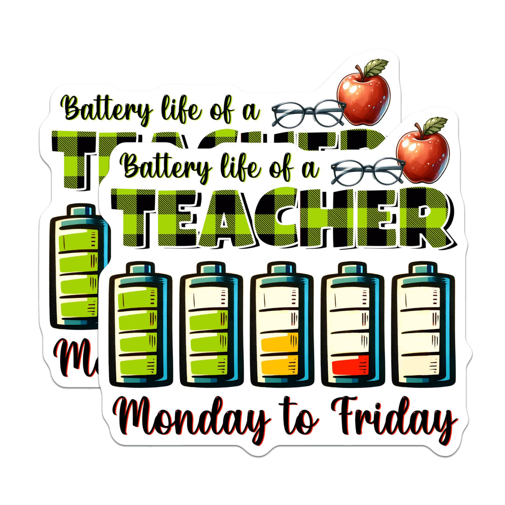 (2 Pack) Teacher Battery Life Magnets - Monday to Friday Classroom Decor - School - 5" On Longest Side - for Cars, Fridges, Toolboxes - Made in U