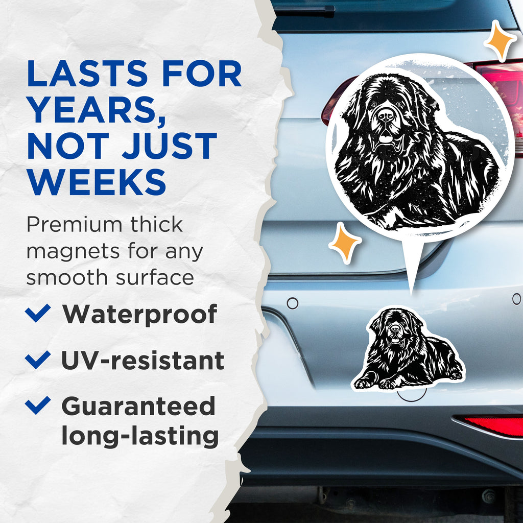 (2 Pack) Newfoundland Dog Magnets - Newfie Owner Decor - Large Breed Animal Art - Pet Lover Refrigerator - 5 Inches On Longest Side - Thick Durable Magnet - Made in USA - MAG38253