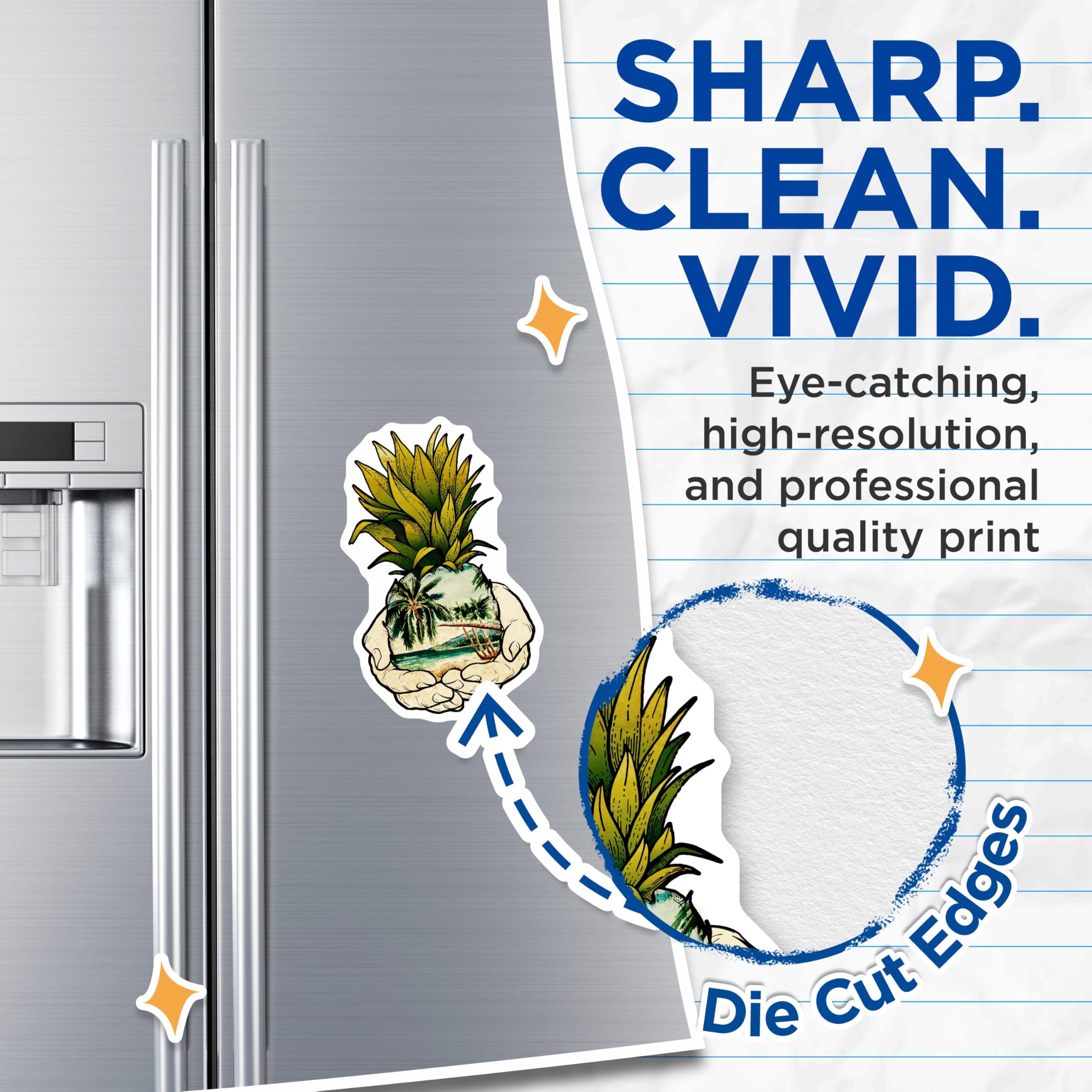 (2 Pack) Pineapple Beach Magnets - Tropical Fruit - Hand Design - 5" On Longest Side - Premium Magnet - for Cars, Refrigerators, Toolboxes, Lockers - Made in USA - MAG16505