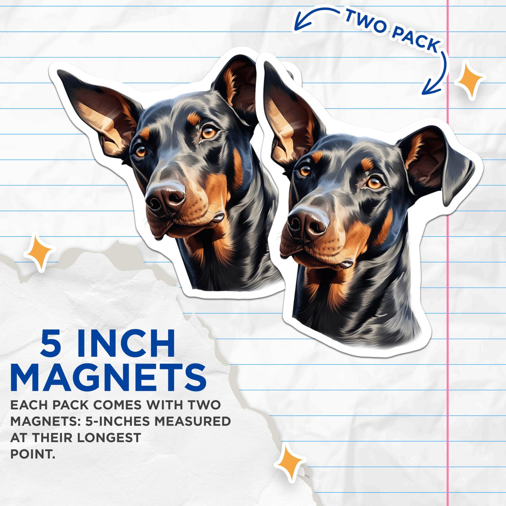 (2 Pack) Doberman Pinscher Dog Magnets - Doberman Breed Specific Pet Lover Accent - Animal Art Fridge Decor - 5 Inches On Longest Side - Thick Durable Magnet - Made in USA - MAG27293