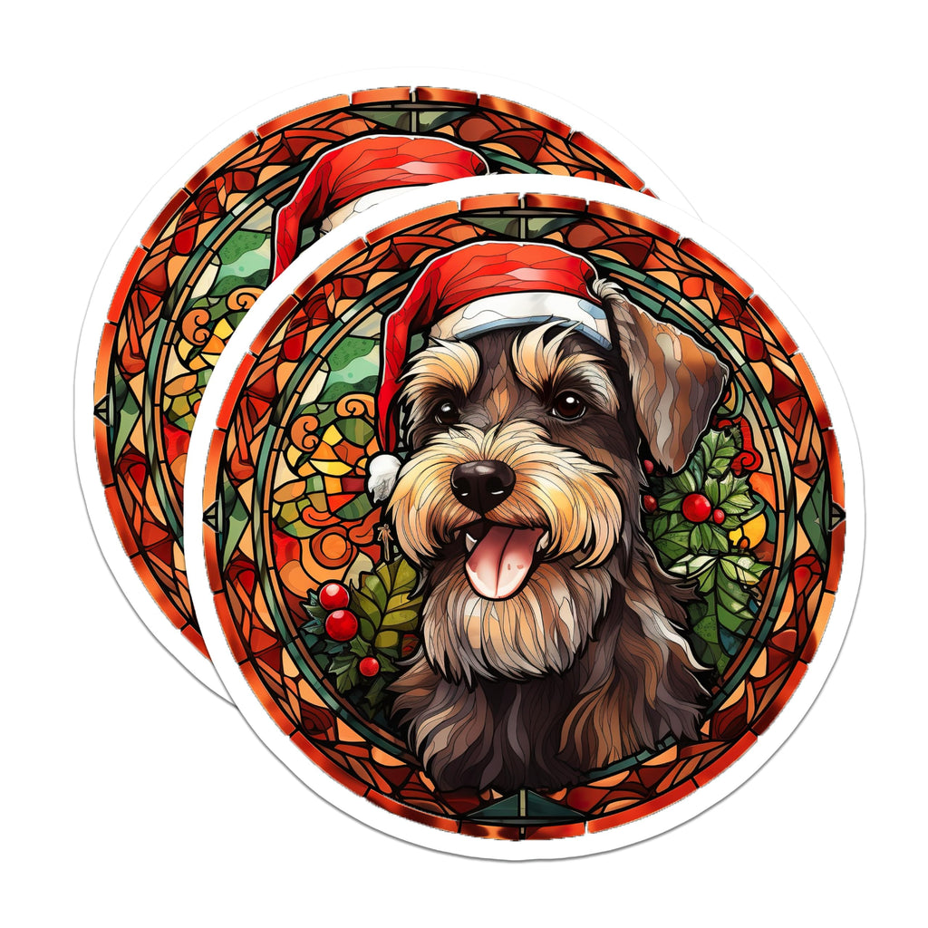 (2 Pack) Christmas Schnauzer Magnets - Holiday Dog Decor - Stained Glass Pet Artwork - 5 Inches On Longest Side - Thick Durable Magnet - Made in USA - MAG27236