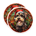 (2 Pack) Christmas Schnauzer Magnets - Holiday Dog Decor - Stained Glass Pet Artwork - 5 Inches On Longest Side - Thick Durable Magnet - Made in USA - MAG27236