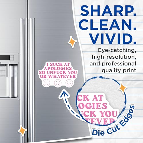 (2 Pack) Funny Quote Magnets Magnets - Humorous Apology Message - Pink Letters Emoticons - 5" On Longest Side - Made in USA - Sticks to Refrigerators & Metal Surfaces - MAG8482