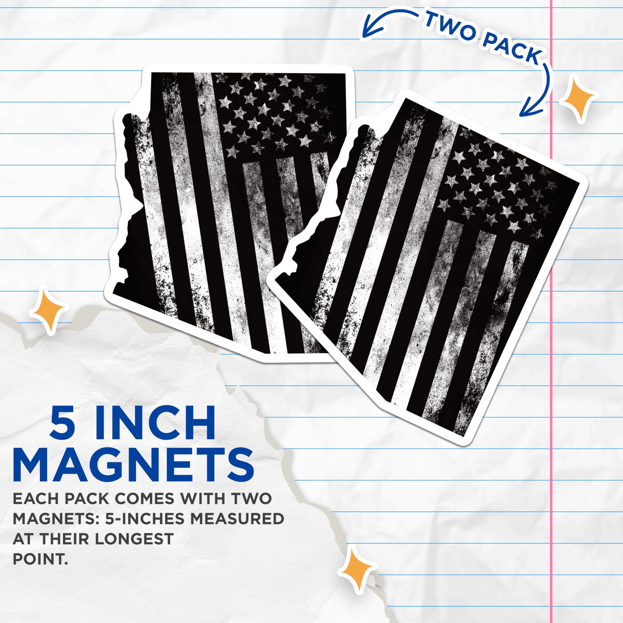 (2 Pack) Arizona Flag Magnets - State Pride - Distressed American Flag - USA Map - 5" On Longest Side - Premium Magnet - for Cars, Refrigerators, Toolboxes, Lockers - Made in USA - MAG17460